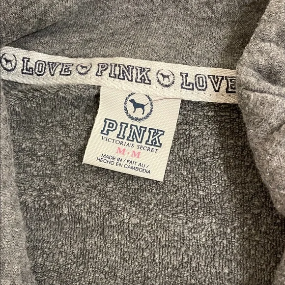 Victoria's Secret PINK Gray Pullover with Navy Logo Trim - Picture 2 of 7